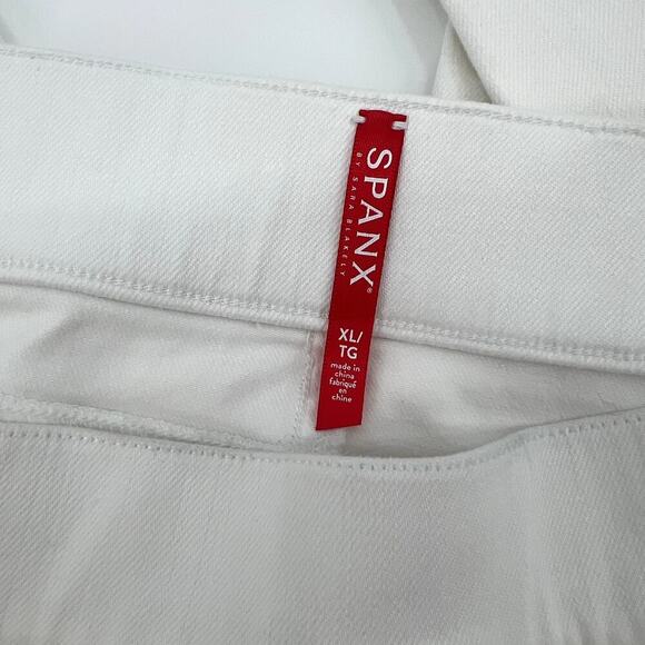 Spanx Pull On White Skinny Distressed Denim Jeans Raw Hem Extra Large - Picture 12 of 13